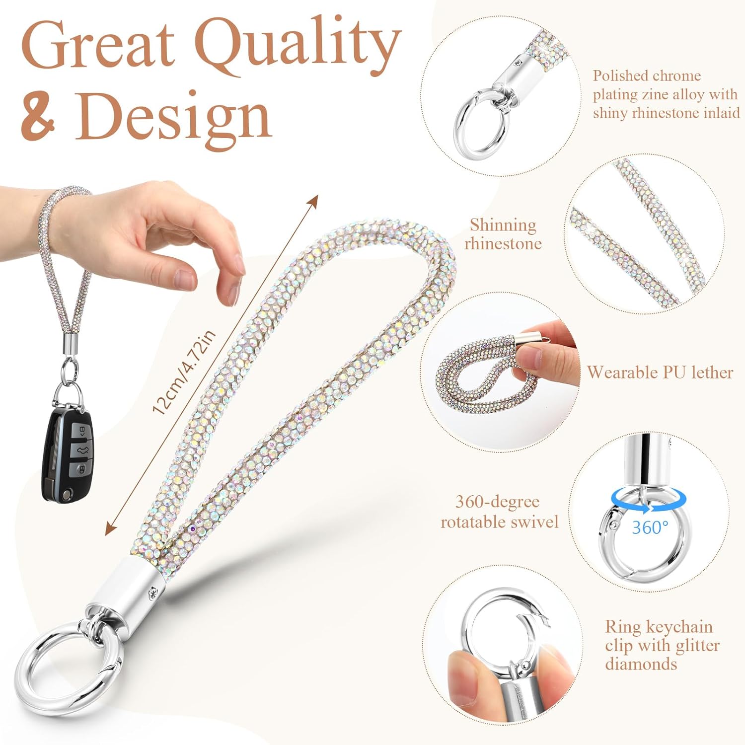 Crystal Keychain Set Bling Rhinestone Key Chain for Women Glitter Keychain Fob Holder, Rhinestone KeyRing for Car Purse - Image 2
