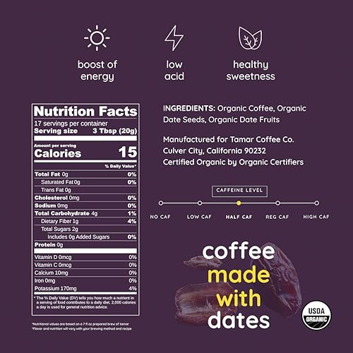 Miniatura 2 de Balance by tamar Date Coffee Mezcla orgánica molida de café y dátiles enteros Bajo en ácido Menos cafeína Dulzura saludable Impulso