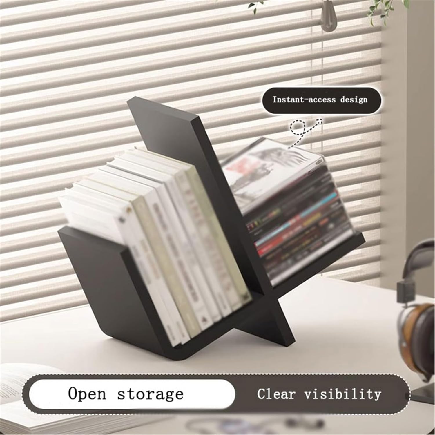 CD Storage Rack Tabletop Vinyl Record Storage Rack Wooden Bookcase for Living Room Bedroom Lounge