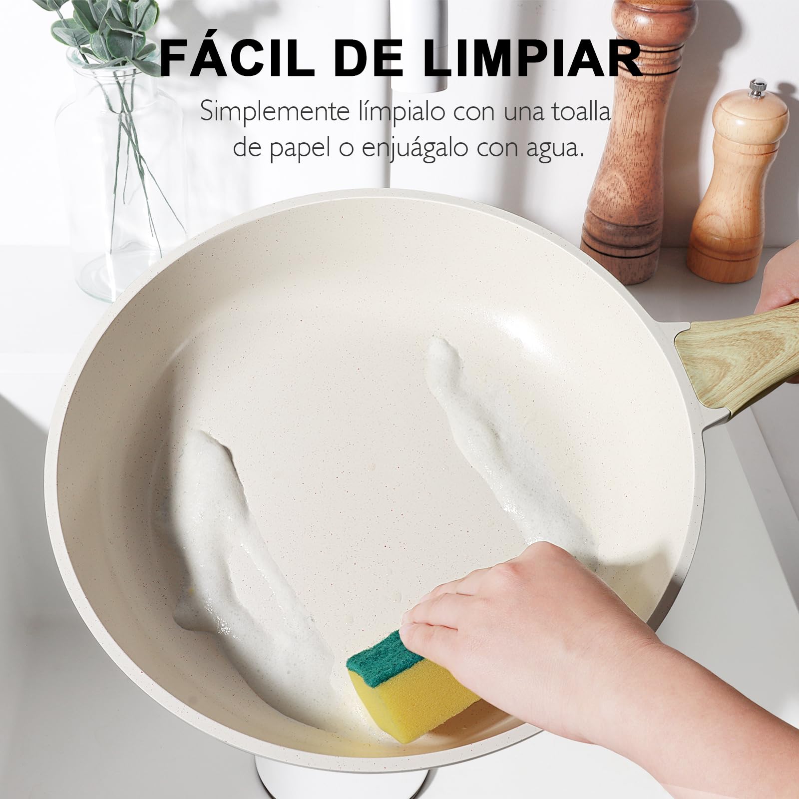 GiPP 22 Piezas Inducción Juego de Sartenes - Juego de Sartenes y Cacerolas con Revestimiento Cerámico Antiadherente, Batería de Cocina sin Tóxicos, Apta Para Diferentes Tipos de Cocinas, Blanco
