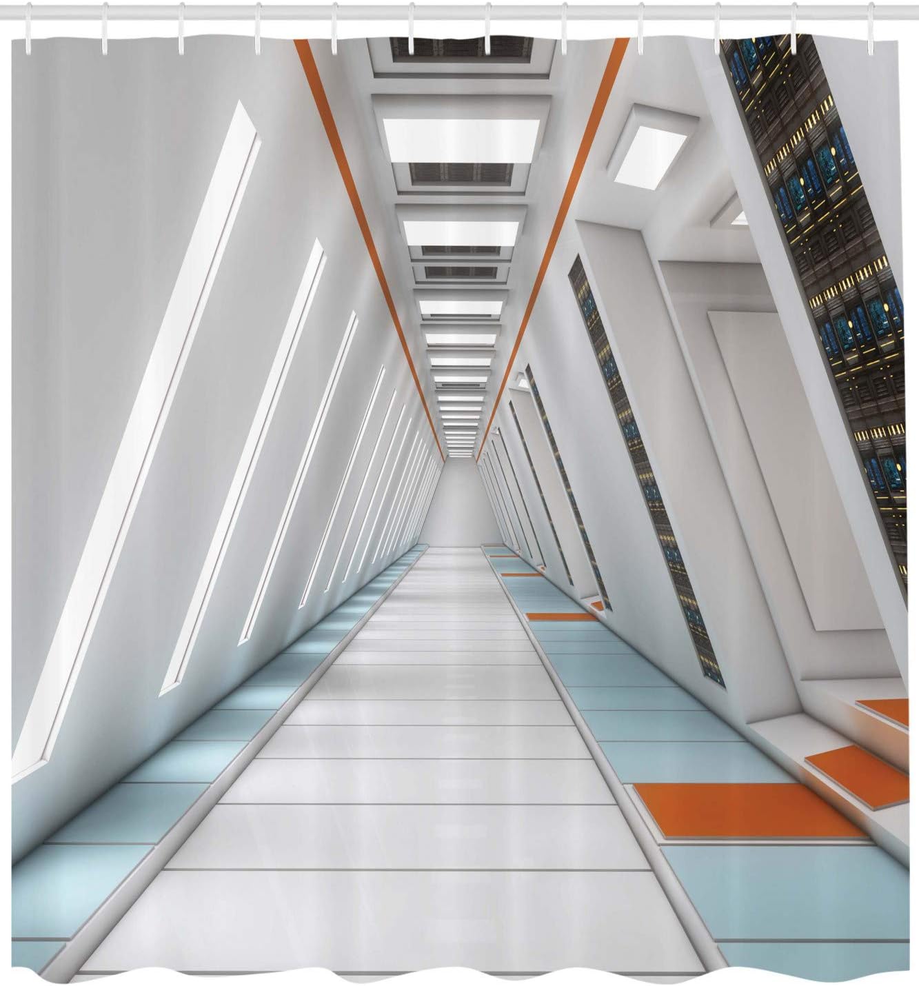 Ambesonne Outer Space Shower Curtain, Architecture of Spacecraft Rocket Travel Futuristic Mass Coordination Theme, Cloth Fabric Bathroom Decor Set with Hooks, 69" W x 70" L, Orange White