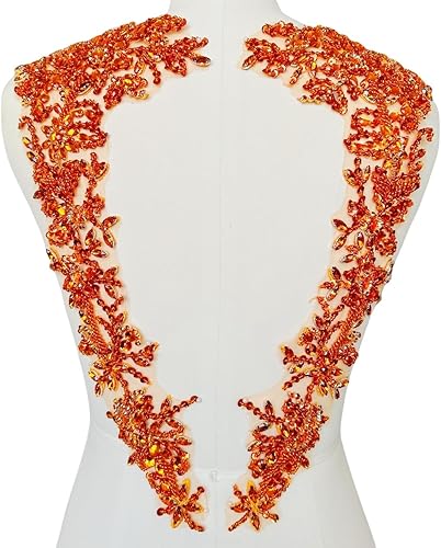 Miniatura 6 de Apliques de diamantes de imitación hechos a mano para coser en el parche de encaje de cristal, 1 par para ropa de bricolaje, vestido de novia,