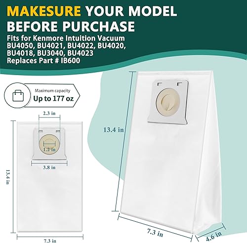Miniatura 3 de Funmit Bolsas de vacío HEPA IB600 compatibles con aspiradora vertical Kenmore Intuition de todos los modelos, BU4050 BU4021 BU4022 BU4020 BU4018