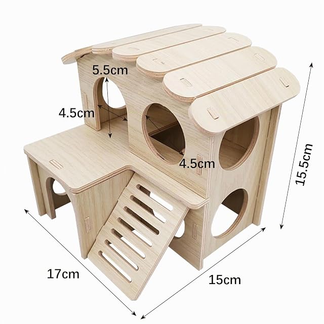 Foto 2 de 8 de Casa de hámster de Madera escondite de hámster de 2 Plantas Apto para jerbos Ratas enanas y pequeños Animales…