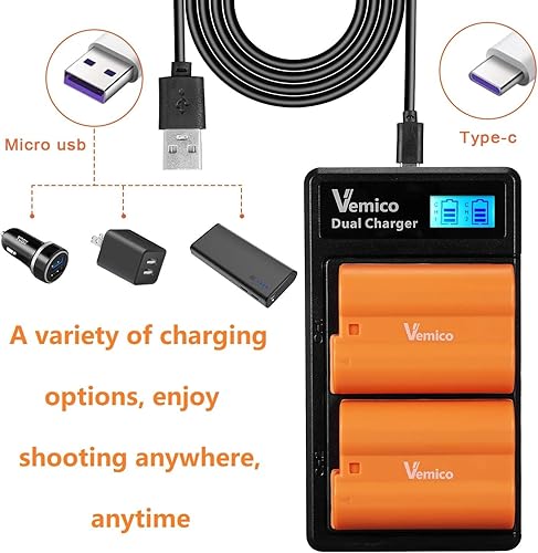 Miniatura 5 de Vemico EN-EL15 EN-EL15AEL15BEL15C Kit de cargador de batería 2x2100mAh Baterías de repuesto con cargador LCD de doble ranura para D810 D7500 D7100