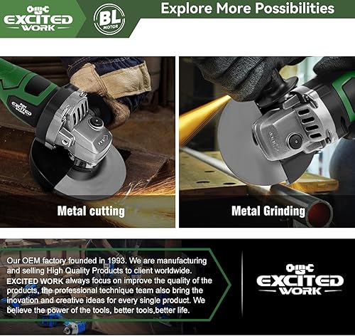 Miniatura 4 de Amoladora angular inalámbrica, amoladora eléctrica de 20 V y 5 pulgadas con 2 baterías de 4.5 Ah, mango ajustable, motor sin escobillas para pulir,