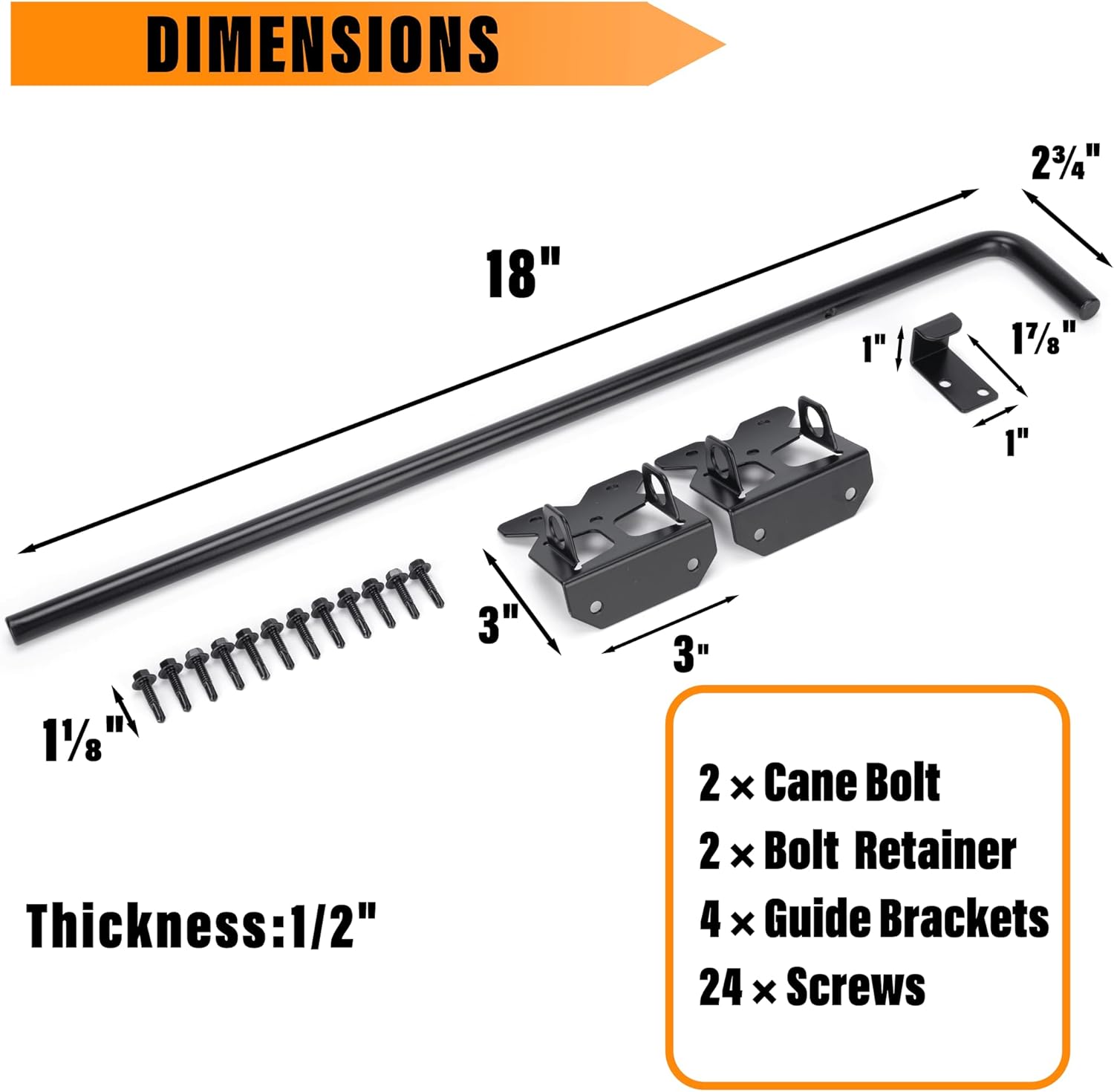 Upgrade 18" Heavy Duty Cane Bolt Gate Drop Rod-Steel Gate Ground Latch Designed for Wood Metal Vinyl Gates or Double Doors Fence-2 Pack