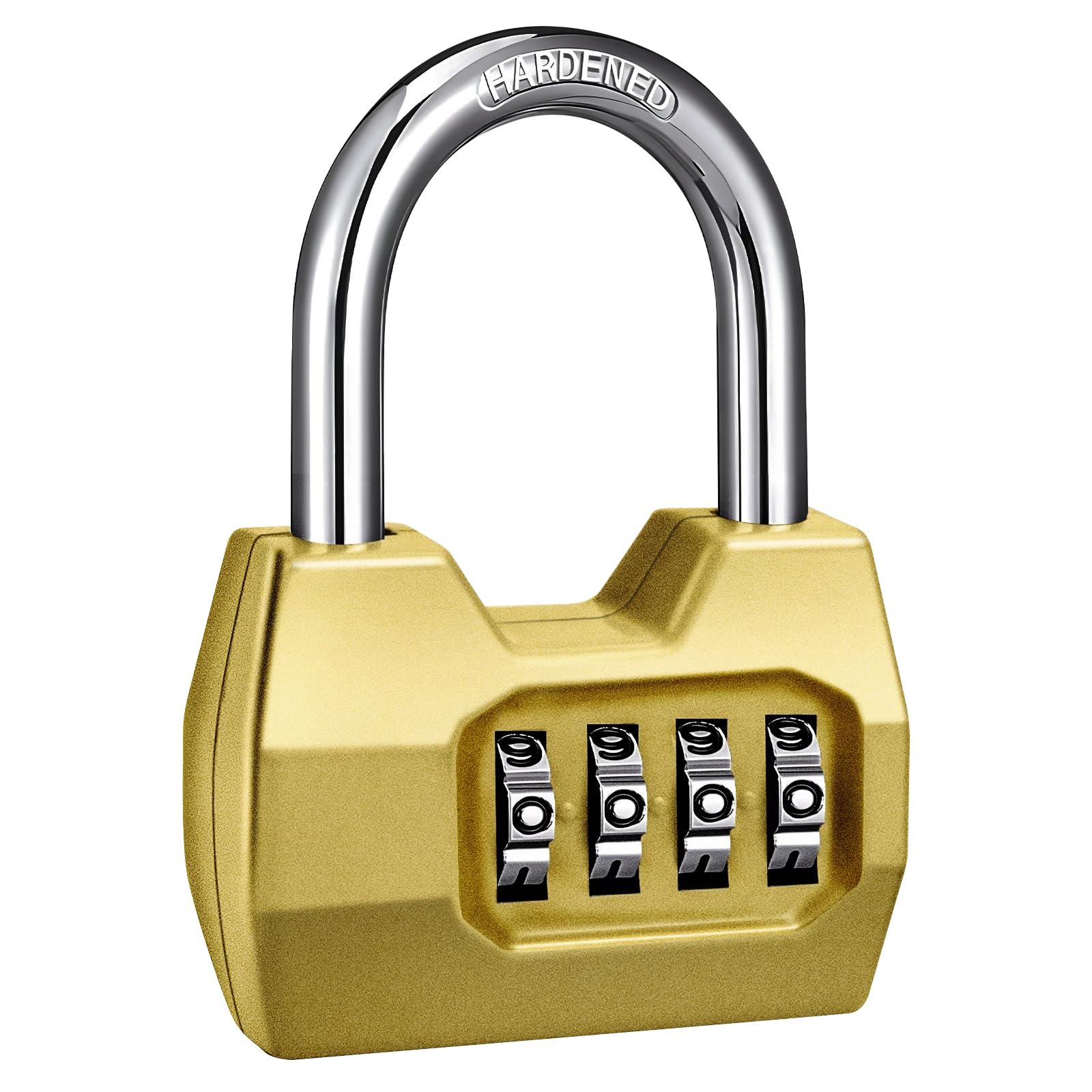 1 Pack disecu 4 Digit Combination Lock, Outdoor Waterproof Padlock for School Gym Locker, Fence, Gate, Shed, Storage Unit, Case, Toolbox (Gold)