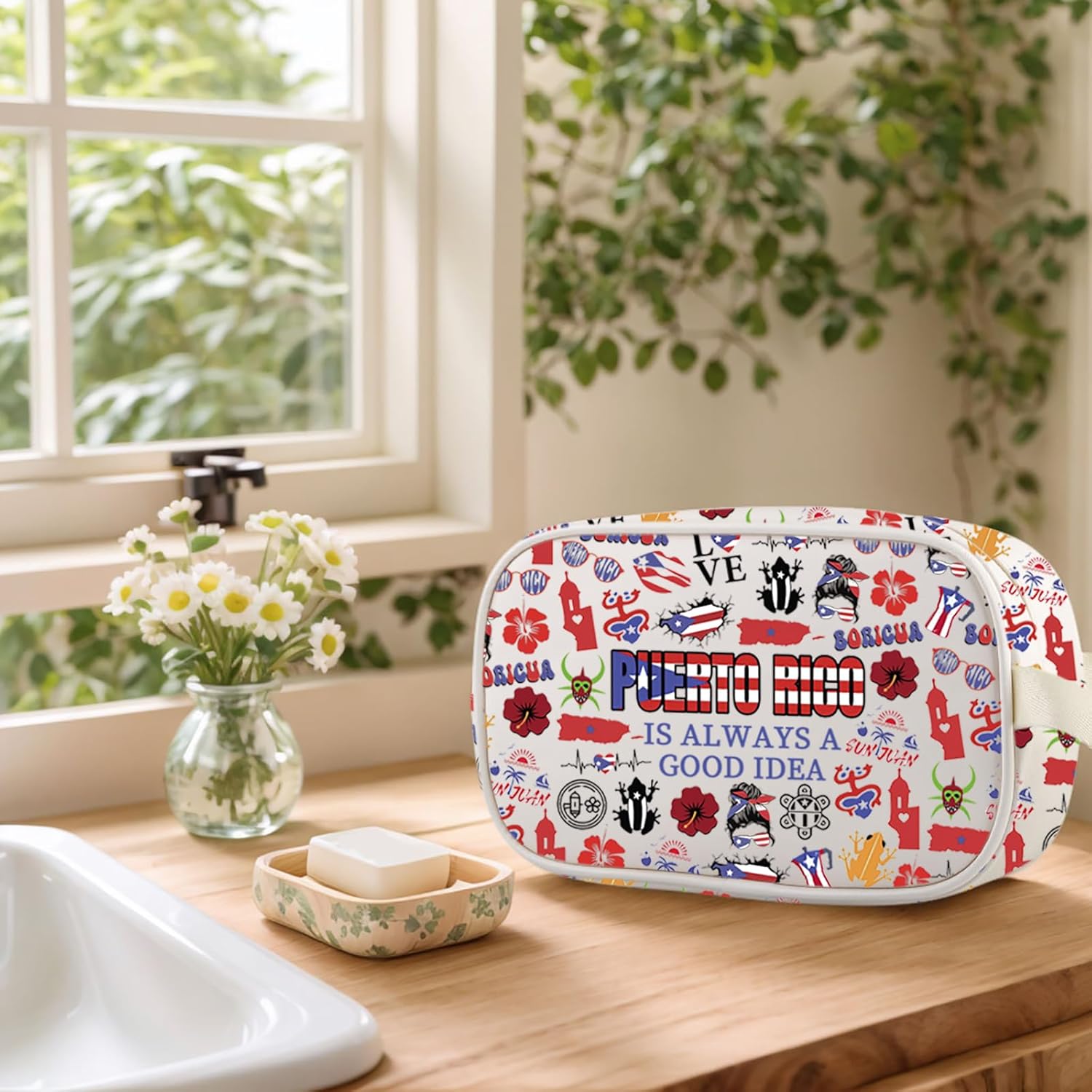 TIIMG Puerto Rico Is Always A Good Idea Gift Boricua Cosmetic Bag Puerto Rican Flower Coqui Makeup Zipper Pouch (Puerto Rico mb) - Image 4