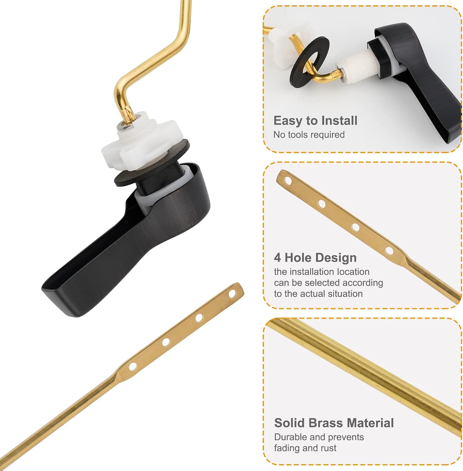 2 Pack Universal Side Mount Toilet Handle Angle-Mount Adjustable Trip Lever Tank Flush Lever Replacement Handle with 2 Pieces Stainless Steel Flapper Chains for Side Mount Toilets, Oil-Rubbed Bronze