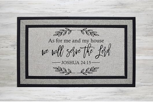 30 * 17inches Grey Doormat As for Me and My House We Will Serve The Lord Joshua 24 15 Religious Doormat Verse Welcome Mat Door Mat Christian Gift