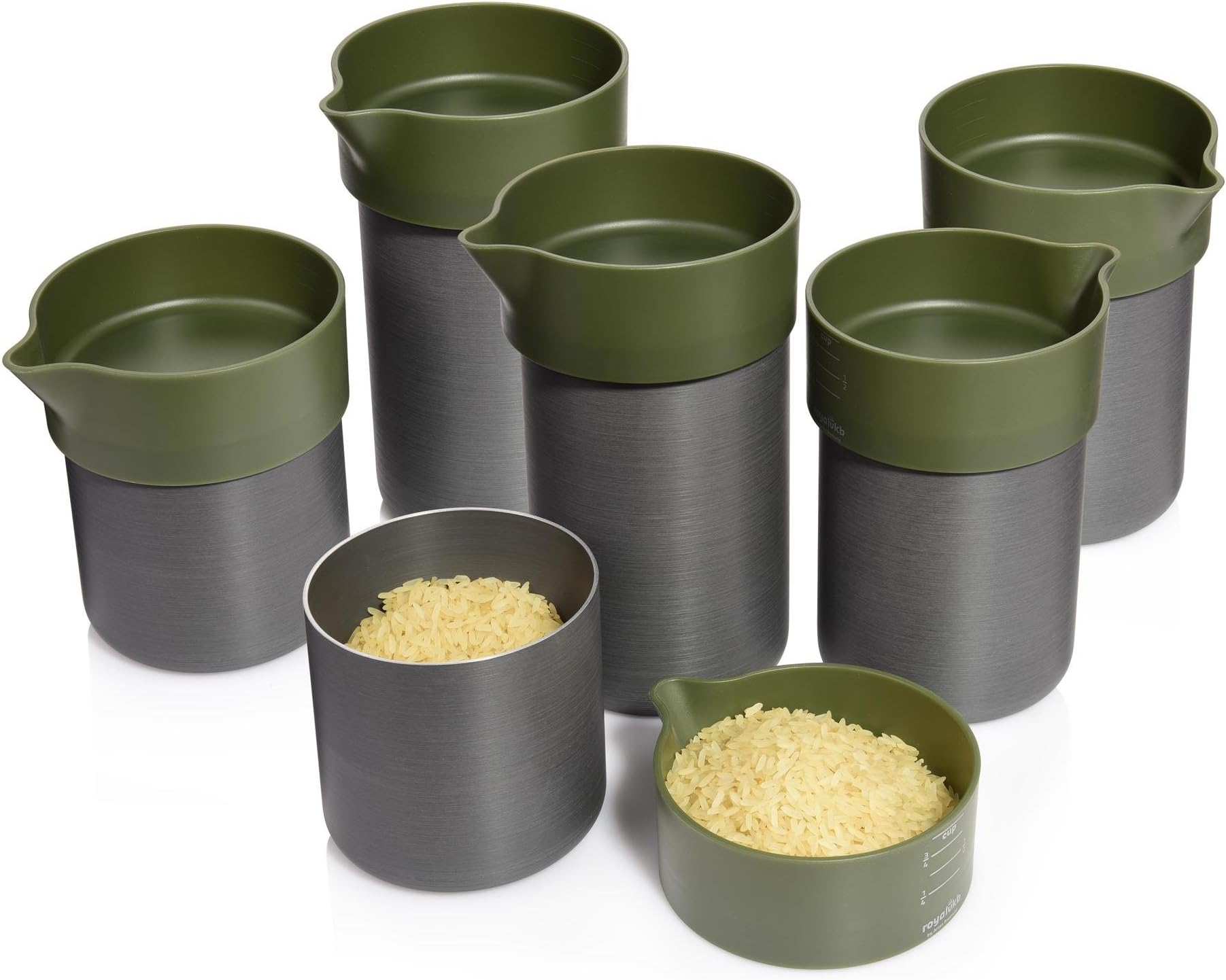 Royal VKB aluminium Food Storage Container with measuring scale Set of 6 | 3 sizes L, M, S | Storage jar with plastic cover | store and measure out all-in-one