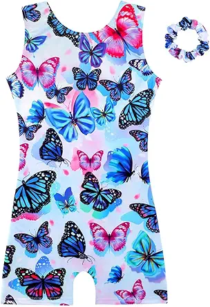 HOZIY Gymnastics Leotards for Girls with Shorts Biketards Dance Tumbling Outfits Matching Scrunchies 1-12 Years Old