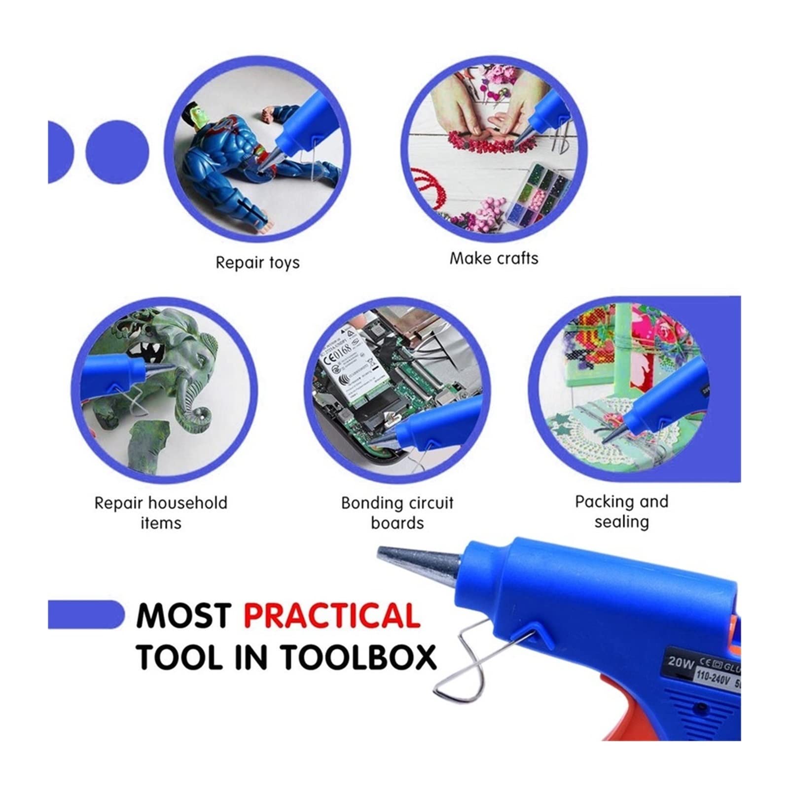Pistolet do klejenia na gorąco z patyczkami 7 mm, szybkie nagrzewanie, termiczne, elektryczne narzędzie do naprawy, mini przemysłowy pistolet do klejenia do majsterkowania i projektów