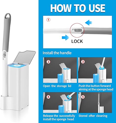 Miniatura 6 de Escobilla de inodoro desechable con 20 recambios de inodoro y soportes, kit de limpieza de inodoro montado en la pared para limpieza del baño