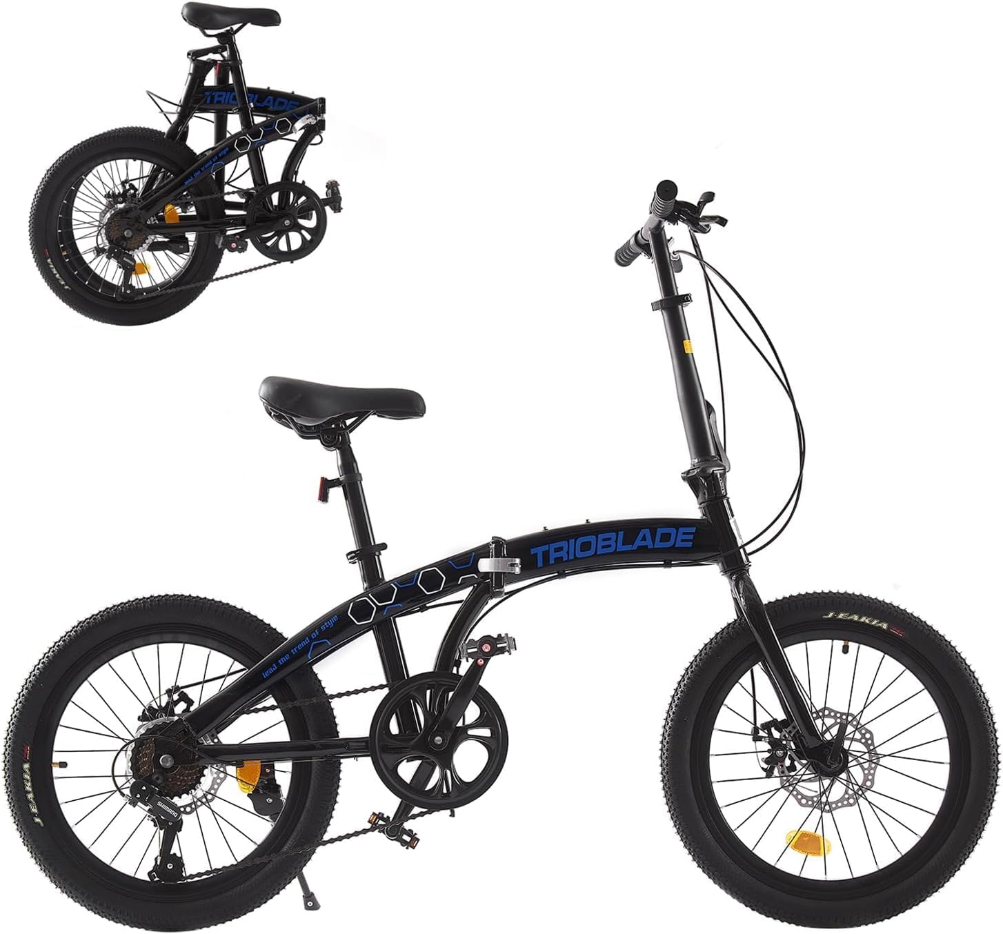 TRIOBLADE 20 Inch Folding Bike for Adult 7-Speed Shimano Drivetrain Folding Bicycle Lightweight Aluminium Frame Disc Brake Foldable Bikes for Women Men (BlackBlue)