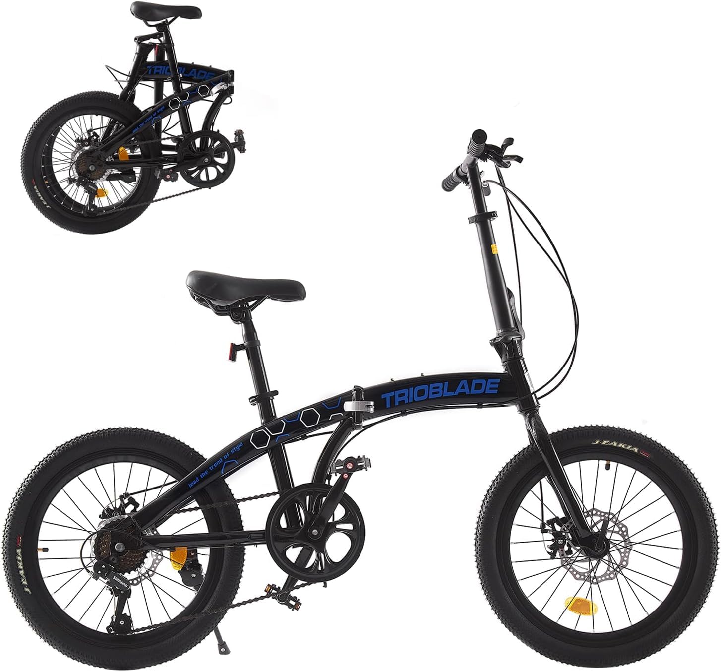20 Inch Folding Bike for Adult 7-Speed Shimano Drivetrain Folding Bicycle Lightweight Aluminium Frame Disc Brake Foldable Bikes for Women Men (BlackBlue)