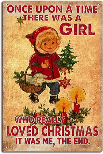 Letreros de estaño vintage Once Upon A Time Girl Loved Christmas Santa Claus Merry Christmas Decor Tin Signs 8X12inch