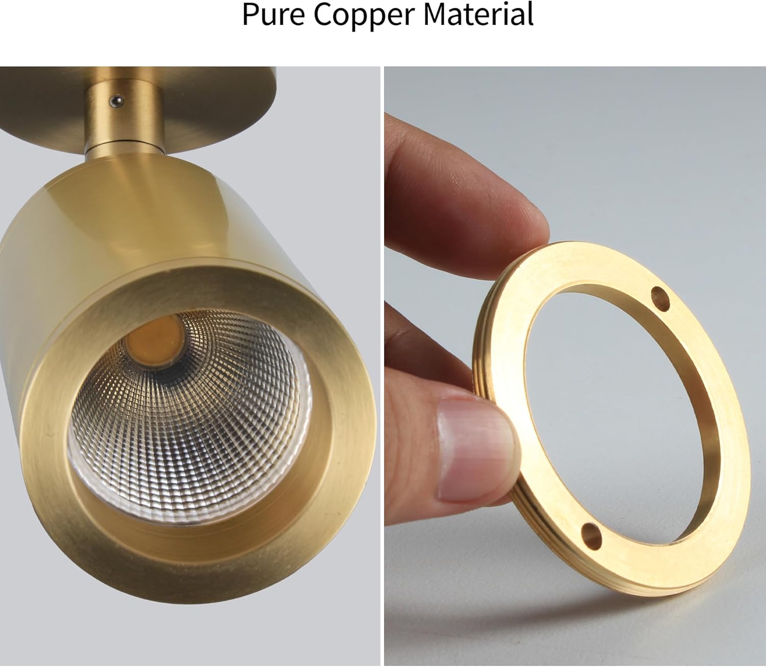 Aisilan Solid Copper Surface Mounted Angle Adjustable LED Spot Light Golden Anti Glare Accent Lamp COB Ceiling Spotlight Warm White 7W for Hallway Kitchen Living Room