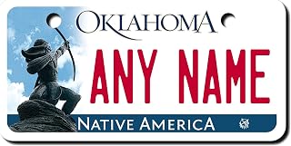 TEAMLOGO - Personalized Oklahoma Souvenir License Plate - Custom Aluminum Name, Text, or Number Plate - Customized License Bike Accessories, Kids Toy Car Signs, and Gift - (Ver 2, 2" x 4")