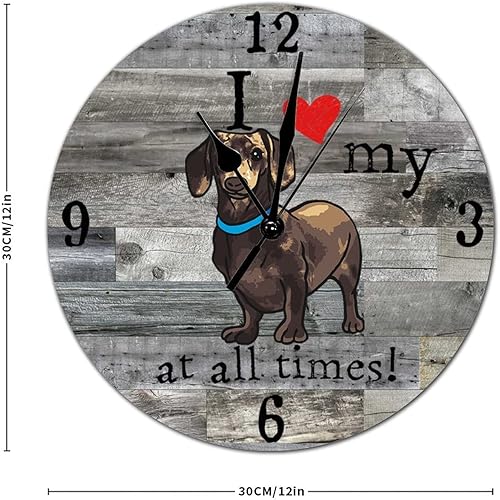 Miniatura 2 de Reloj de pared redondo de madera de 12 x 12 pulgadas, con números arábigos, silencioso, sin tictac, funciona con pilas, con texto en inglés "I Love