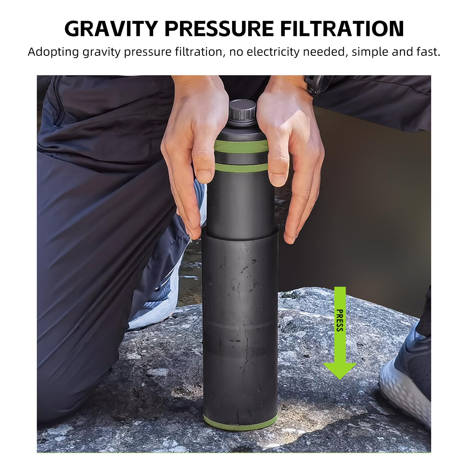 Filtro bottiglia d'acqua, portatile chiaramente filtrata bottiglia ultra sottile filtro Purificatore d'acqua all'aperto per escursioni in campeggio di sopravvivenza per la pista (Verde)