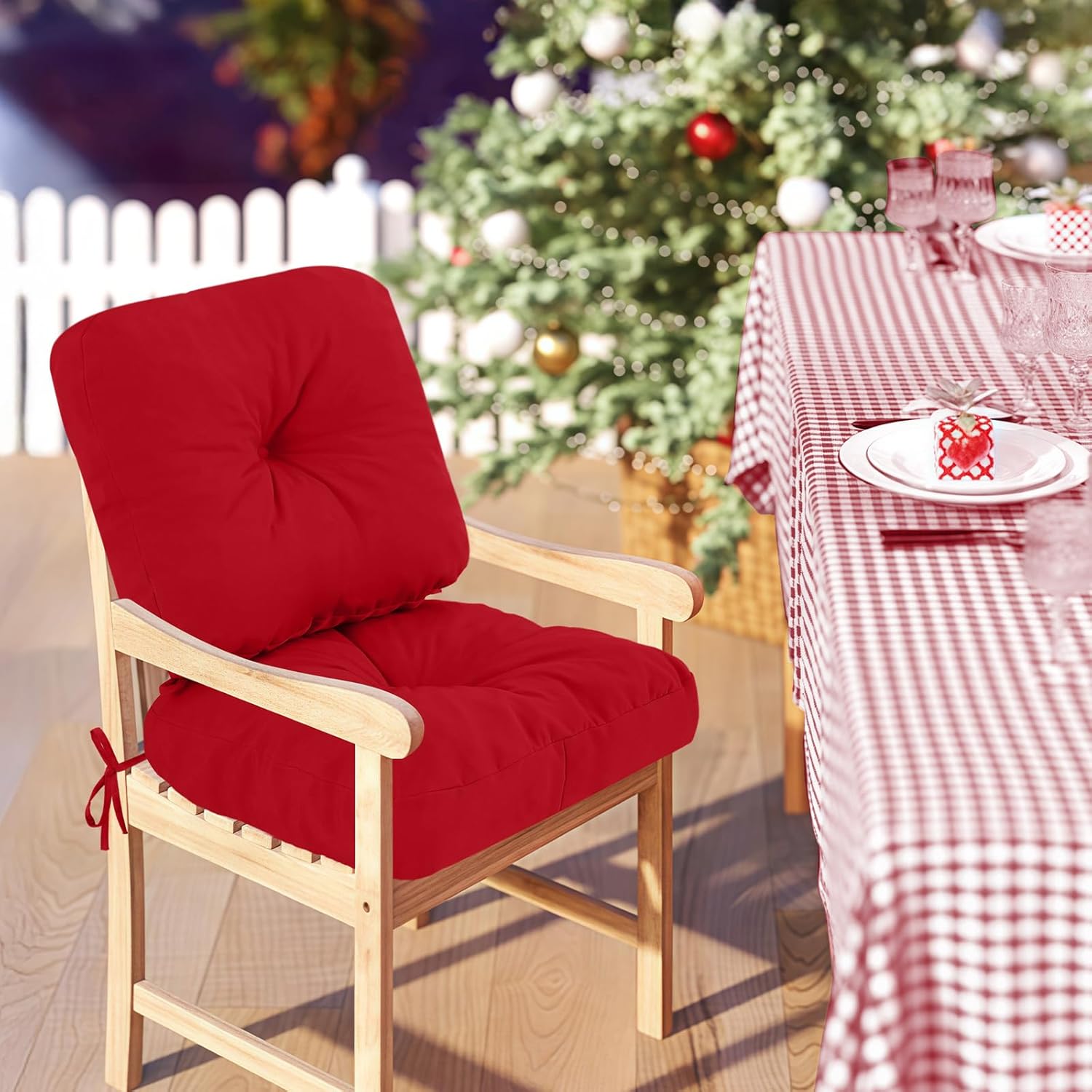Outdoor Chair Cushions, Outdoor Seat Cushions for Patio Furniture Waterproof with Ties, Replacement Tufted Patio Chair Pads, 19x19x5 inches Set of 2, Red
