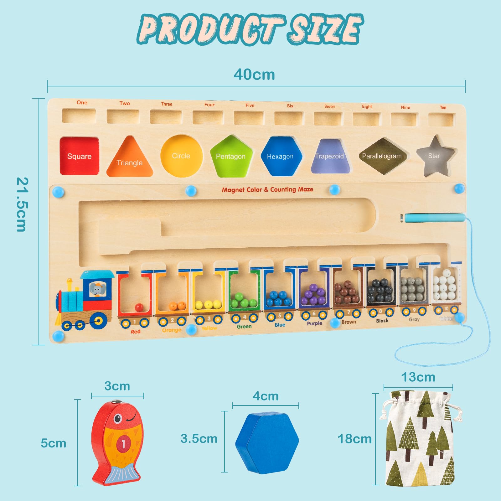 3-in-1 Giocattoli Montessori Multifunzionali per Bambini di 3 4 5 Anni, Labirinto Magnetico di Colori Numeri & Gioco di Pesca, Tavola di Attività in Legno per Ragazzi Ragazze, Regalo Compleanno Natale