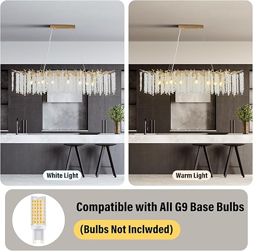 Miniatura 6 de YUYI Candelabro de cristal dorado, modernos candelabros rectangulares de 47.2 pulgadas para comedor, lámpara de lujo grande K9 para vestíbulo, sala