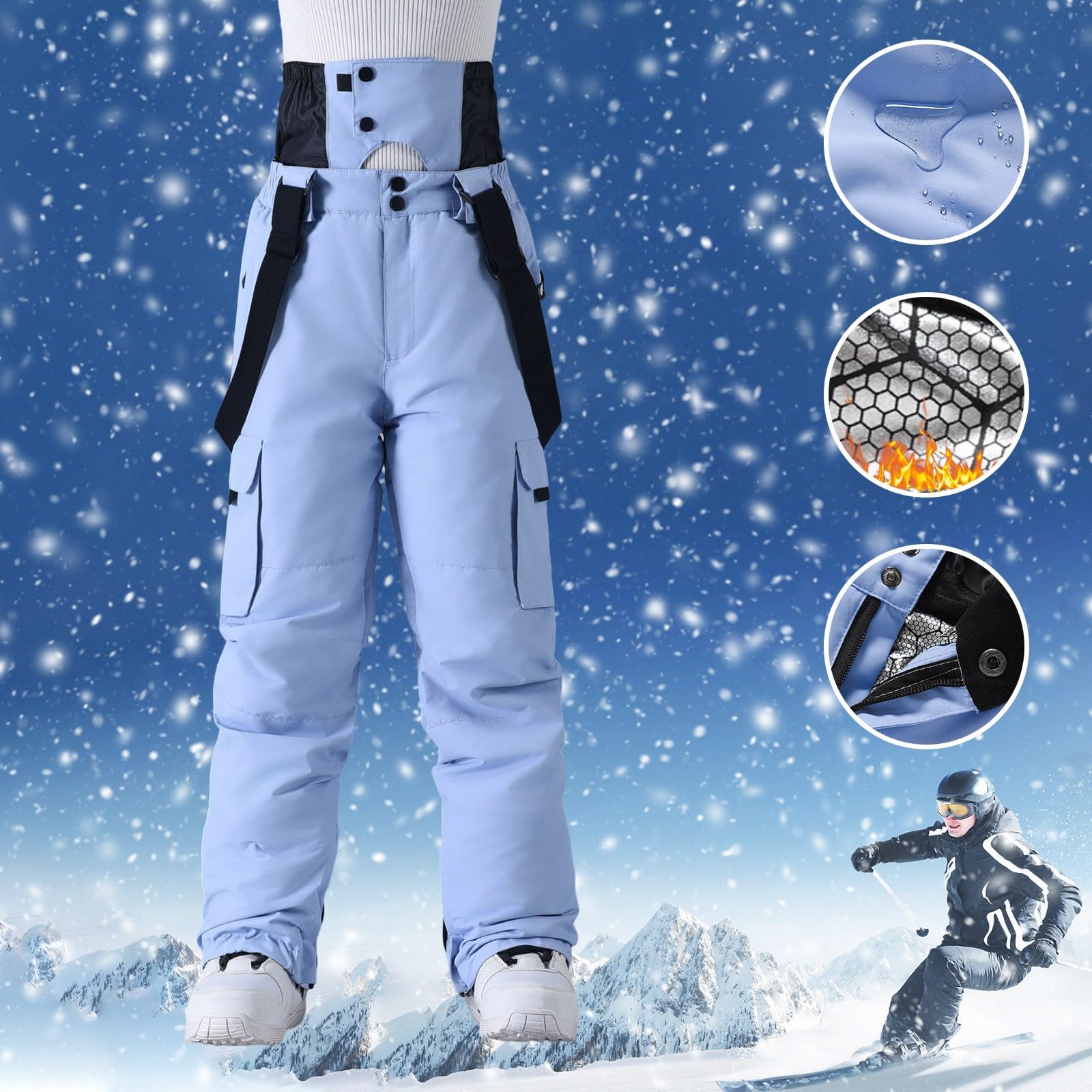 Pantalones de esquí para hombre, pantalones de invierno, impermeable, mono de montaña, pantalones elásticos curvados, pantalones de snowboard de nieve térmicos gruesos, de secado rápido