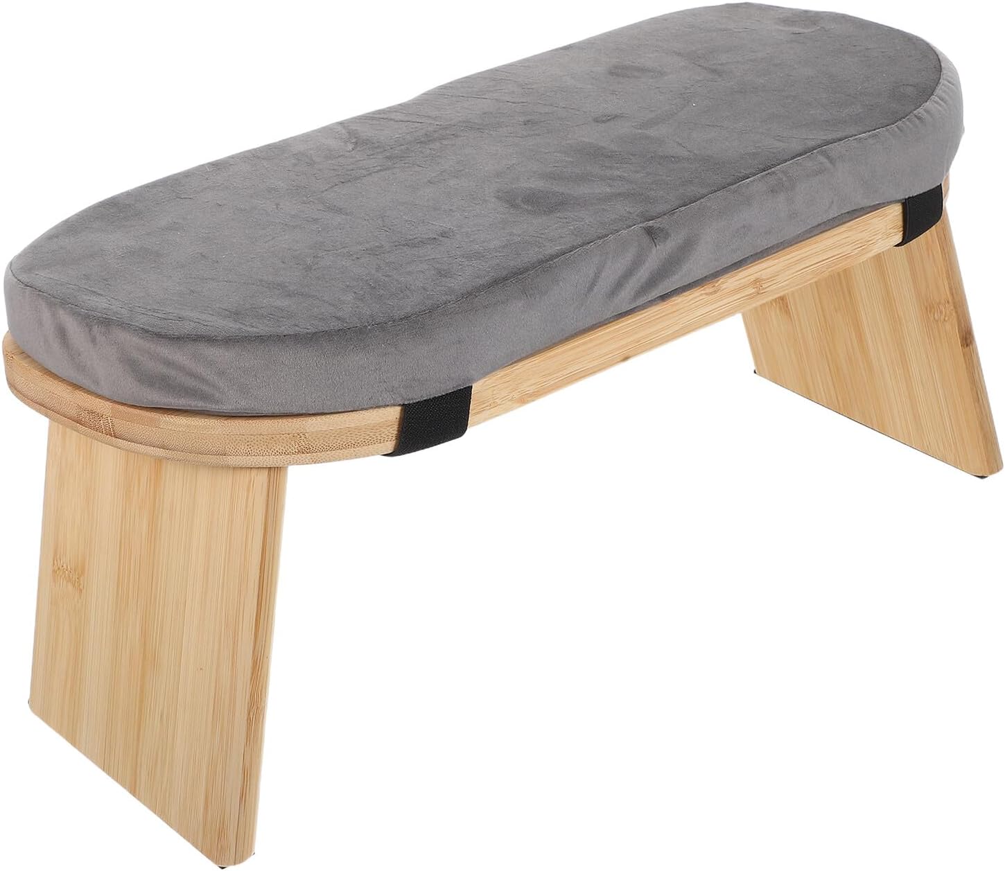 Wooden Folding Bench Stool with Balanced Design, Small Portable Chair for Mindfulness and Prayer Practice, Gray Seat for Home and Studio Use