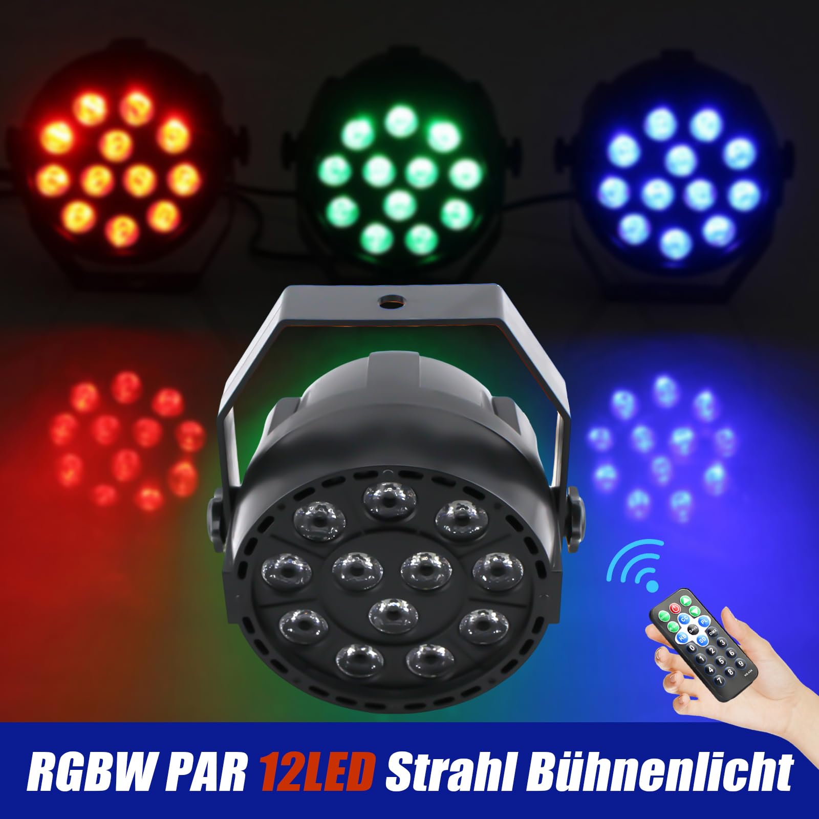 12 x 3 W RGB LED reflektor sceniczny z pilotem zdalnego sterowania, DMX512 / sterowanie muzyką/Master-Slave, dla DJ-ów, na scenę, imprezę, do klubu, baru i do użytku domowego, przenośny i