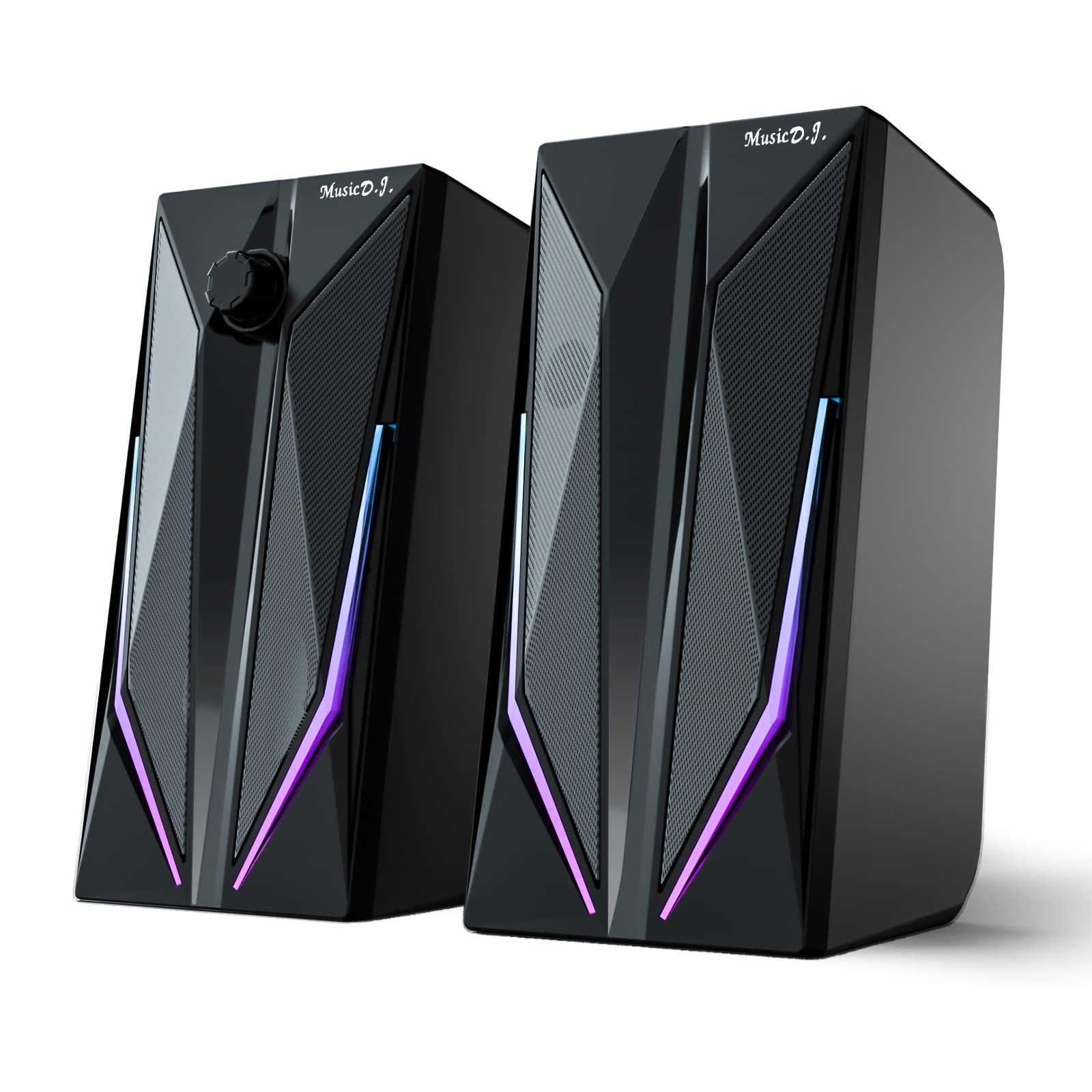 ZUO XI Desktop Speakers, 2.0 Channel PC Computer HiFi Stereo Gaming Speaker with Colorful LED Light Modes, Enhanced Bass and Easy-Access Volume Control, USB Powered with 3.5mm AUX-in