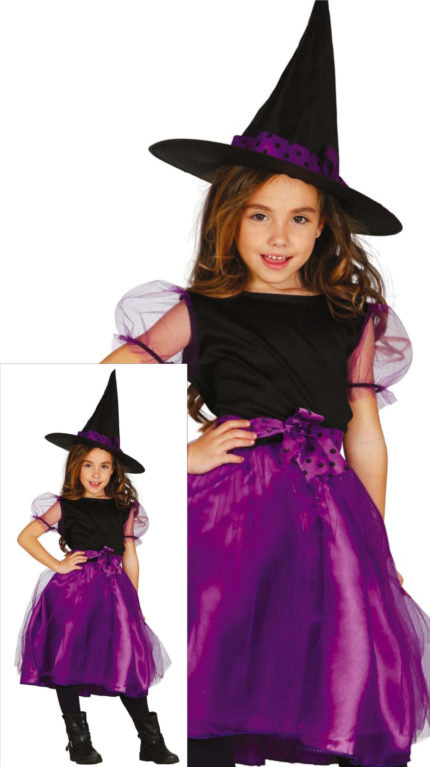 FIESTAS GUIRCA Lilac Wicked Witch Costume for Girls - Witch Costume with Witch Hat - Halloween Costumes for Girls 3-4 Years