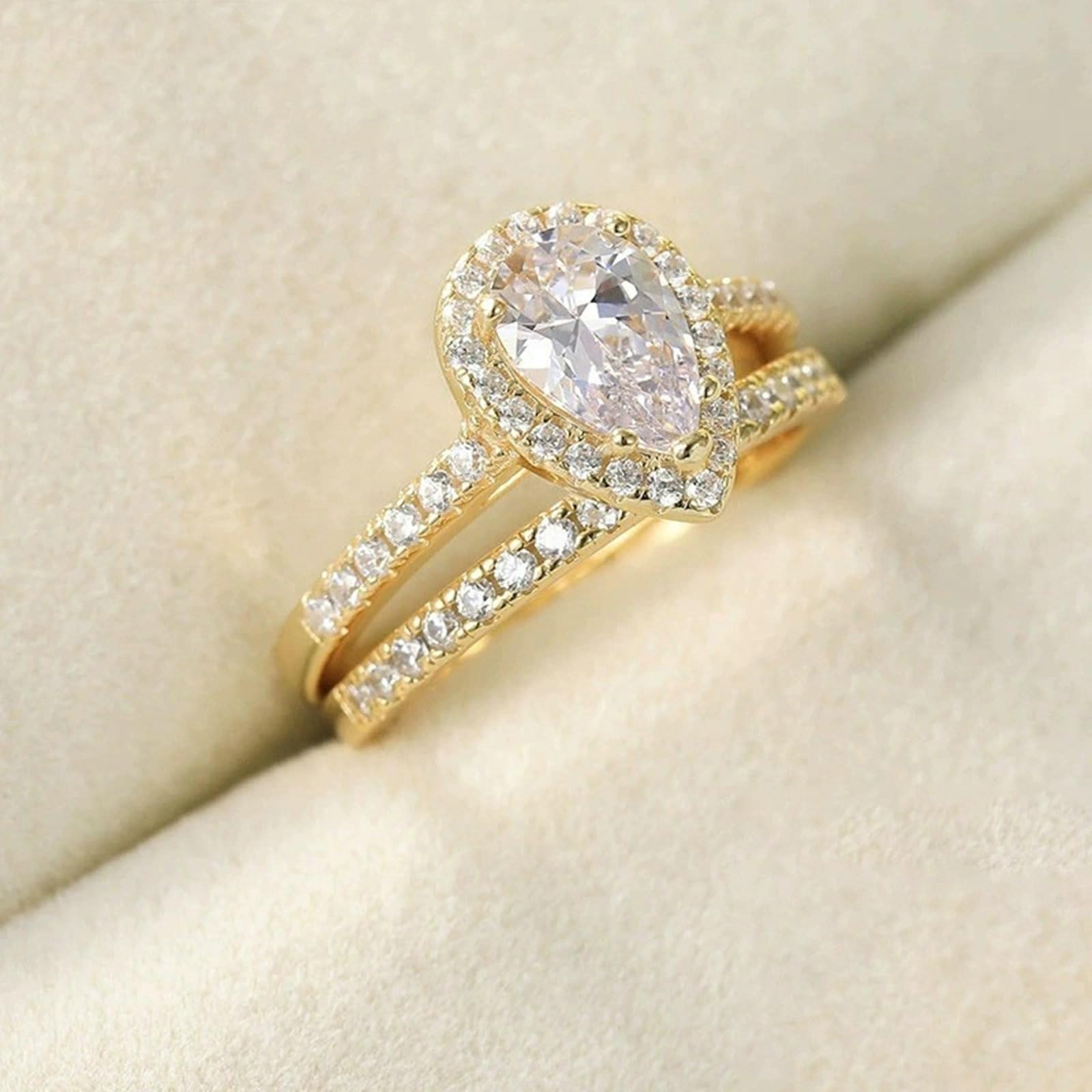 Set di fedi nuziali da donna in argento 925 e oro rosa, con zirconi, anelli di fidanzamento e partner