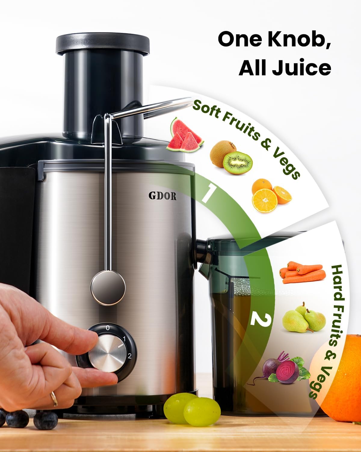 GDOR Entsafter 800W Juicer aus Edelstahl 76mm Großem Mund Entsafter Gemüse und Obst 3 Geschwindigkeitsstufen Juicer Machine Schnelles Entsaften Zentrifugaler Leicht zu Reinigen mit Bürste BPA-frei