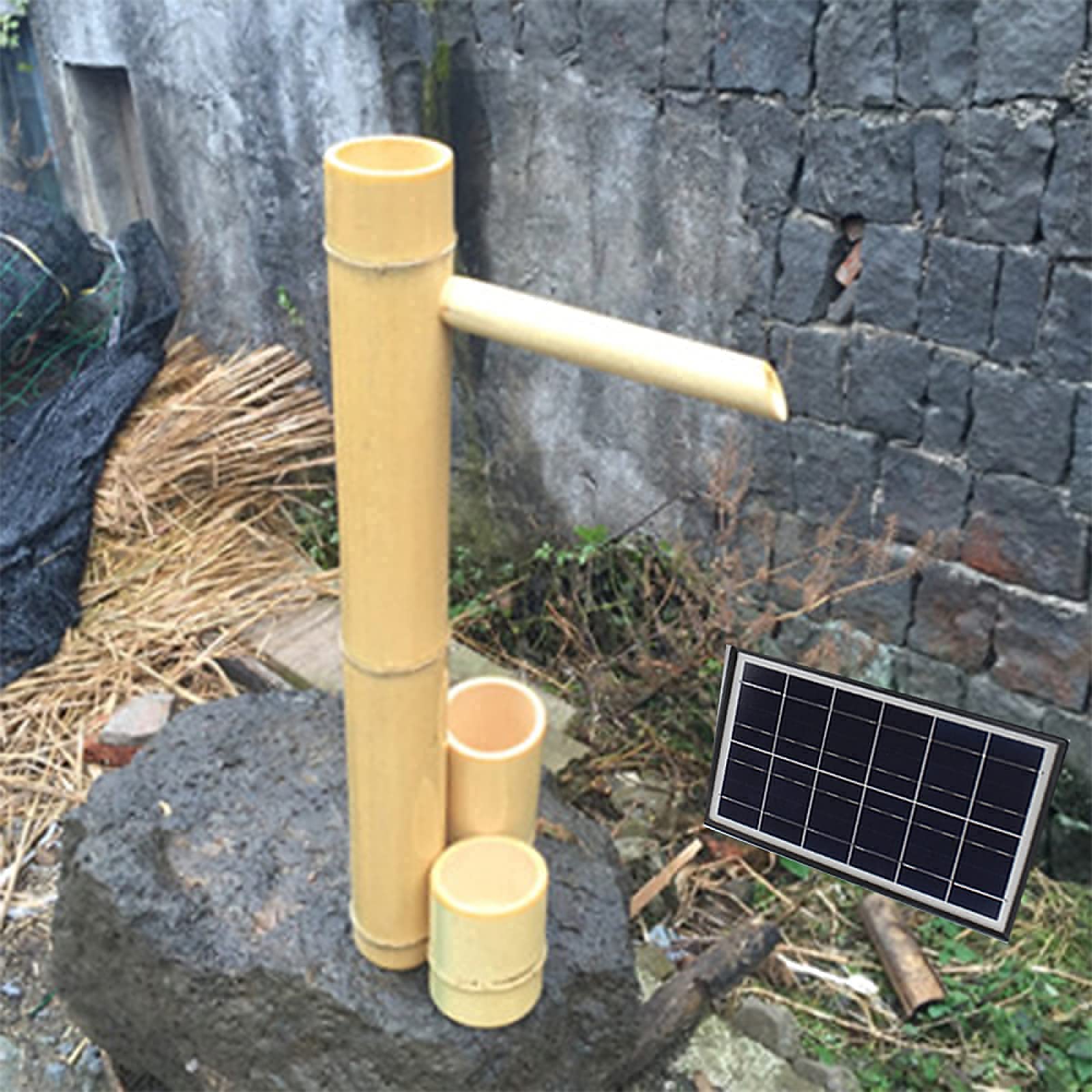 Fontana Solare, Caratteristiche dell'Acqua per Il Giardino Filtro per L'Acqua in bambù Serbatoio per Pesci Giardino con Flusso di bambù Ornamenti in bambù in Stile Giapponese