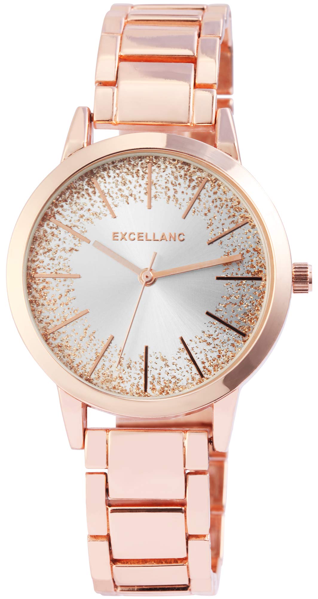 Excellanc Orologio Da Donna Al Quarzo – Quadrante Madreperla – Cinturino In Similpelle Bianco/Grigio/Rosa Oro – 33mm