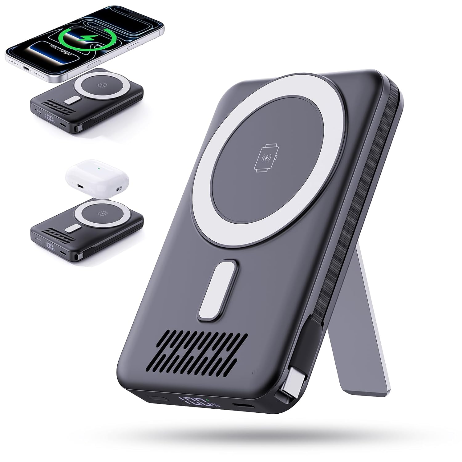 2026 Latest Wireless Power Bank 12800mAh Portable Charger with Built in Cables LED Display Magnetic Battery Pack Travel