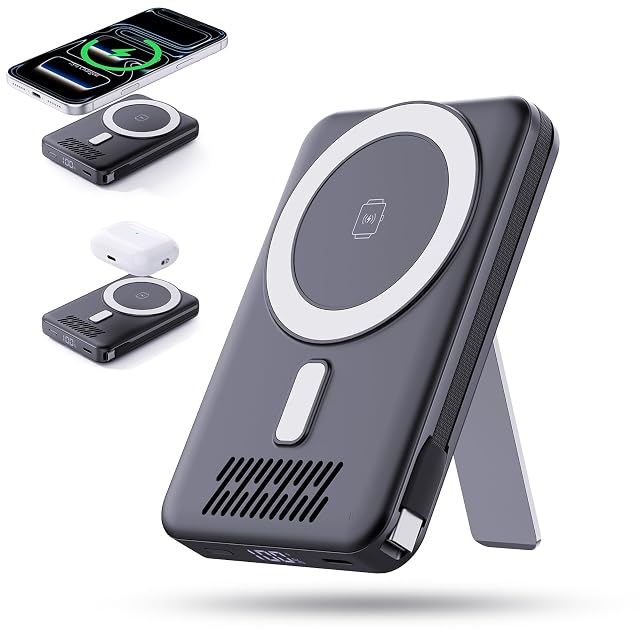 2026 Latest Wireless Power Bank 12800mAh Portable Charger with Built in Cables LED Display Magnetic Battery Pack Travel