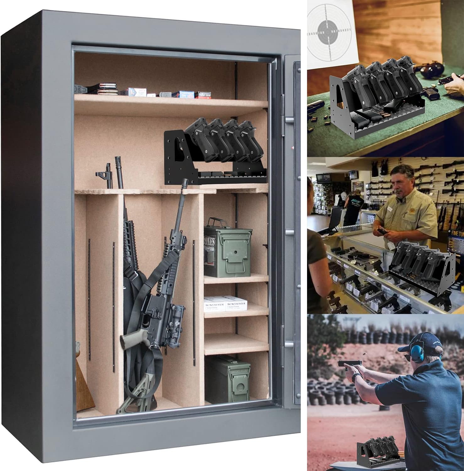 UNITEDPOWER Metal Pistol Rack, Handgun Holder for Gun Cabinet Storage, Revolvers Safe Organizer, 4 Gun Stand Fit Most Pistols, Black