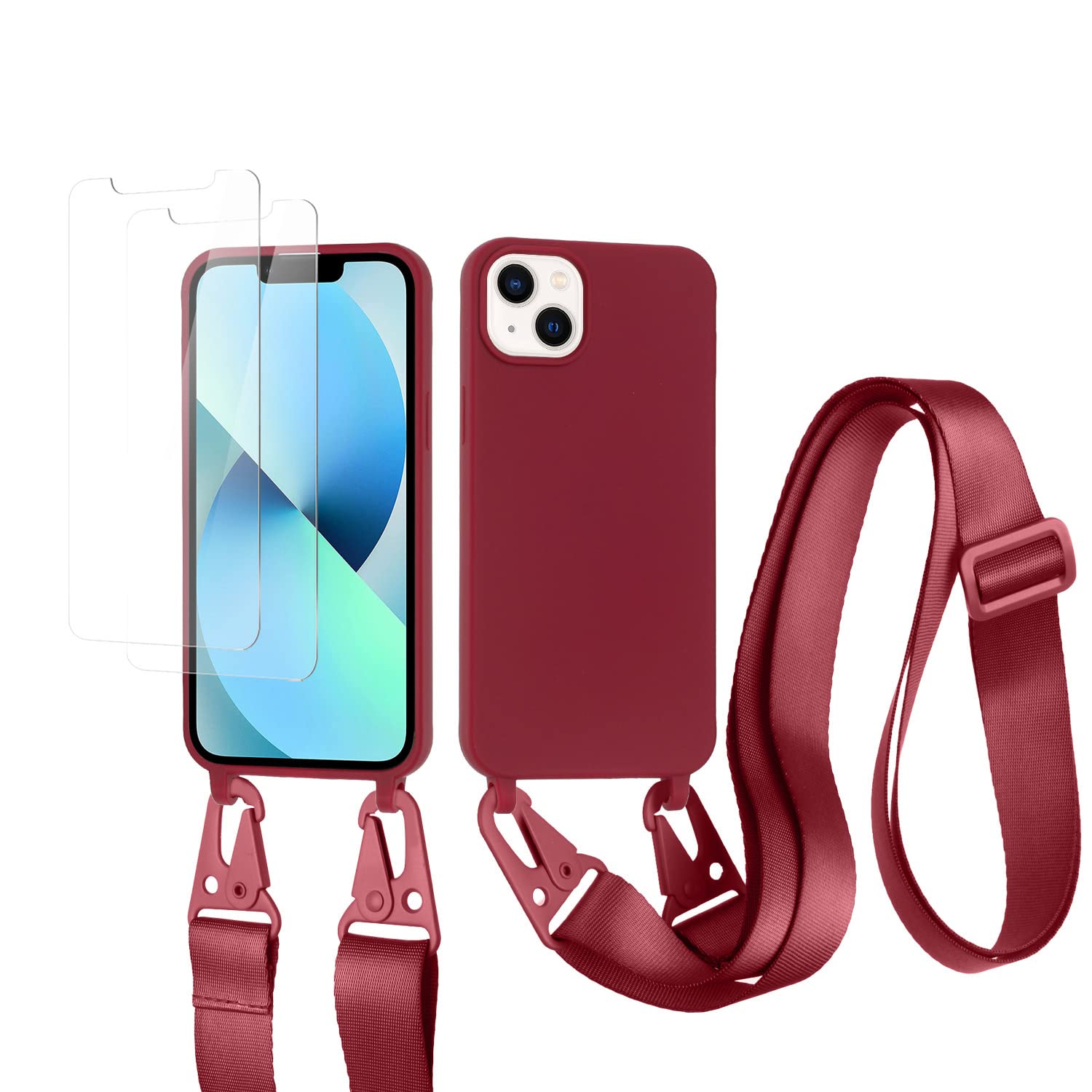 vrupin Funda Compatible con iPhone 13.con (2 x Protector Pantalla)con Cuerda Case con Ajustable Cordón.Silicona Líquida Funda-Loto Color — view 9