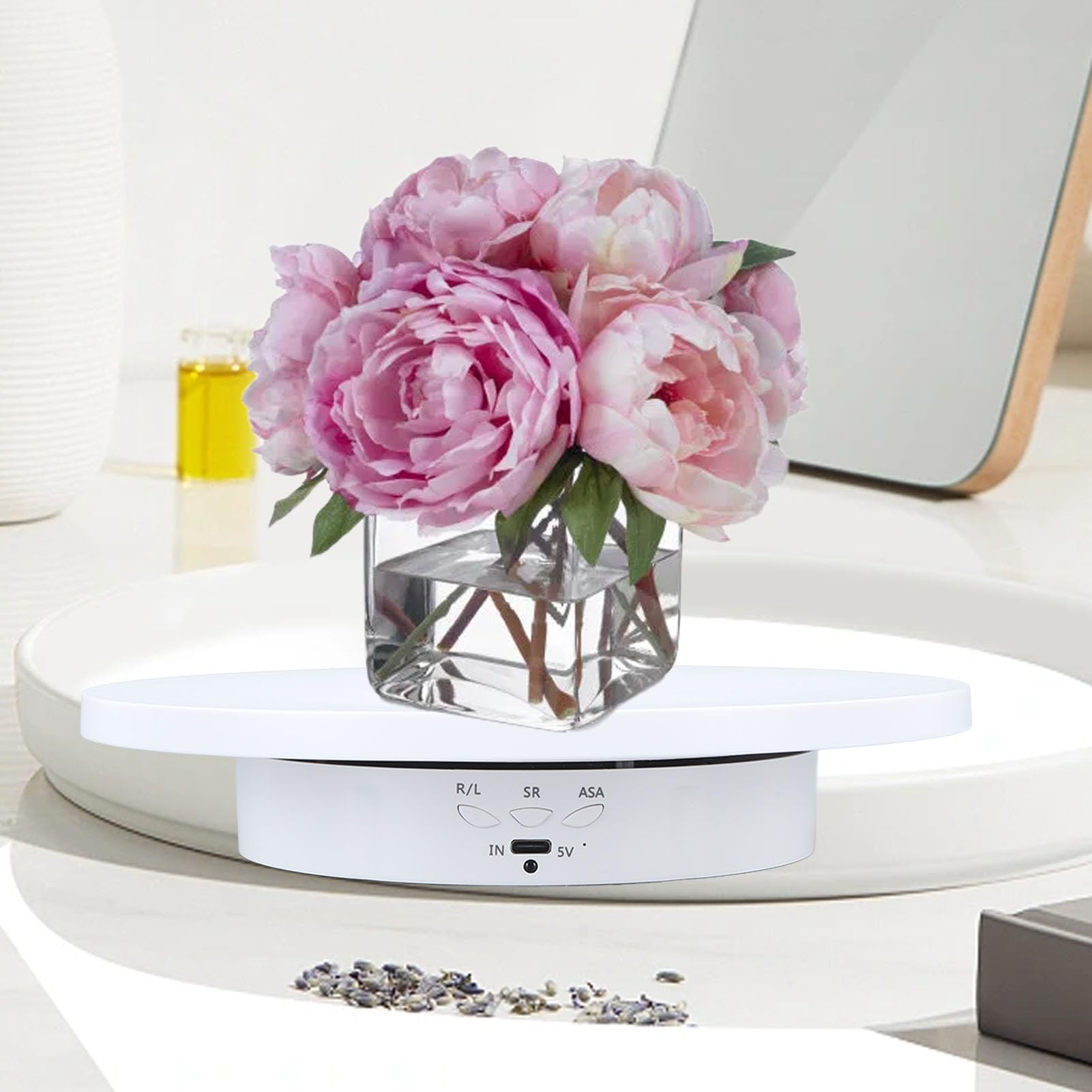 Plateau Tournant électrique 2 en 1 avec Télécommande Intelligente, Plateau D'affichage De Bijoux, Présentoir D'ornements en Direct pour Montre, Cosmétiques, 5 V(Blanc)
