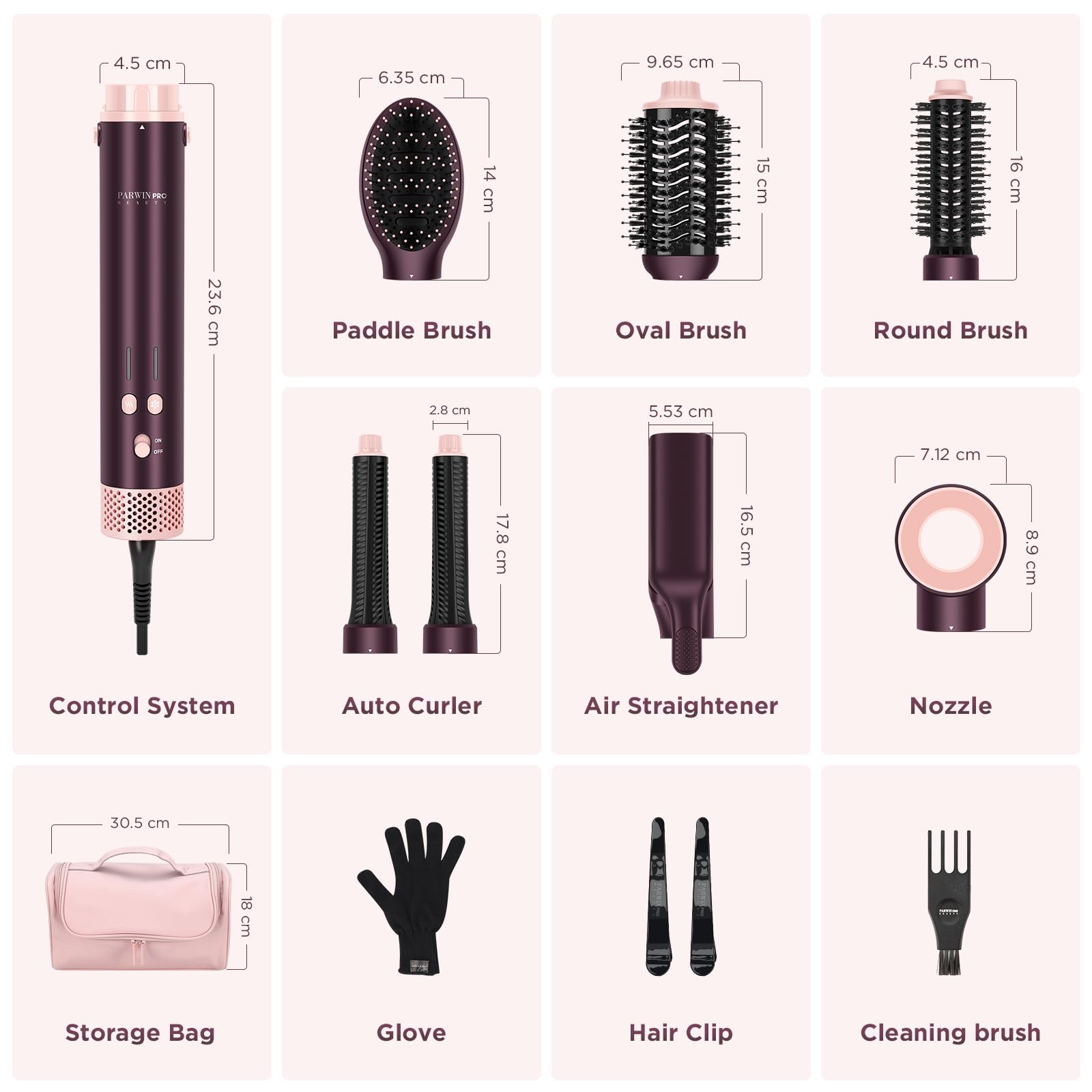 7 in 1 Air Styler, Spazzola ad aria calda MaxAIR 2.0 Multi-styler Set | Doppia tensione, ferro arricciacapelli, piastra lisciante, 110,000 RPM asciugacapelli, spazzola volumica, Jasper Plum