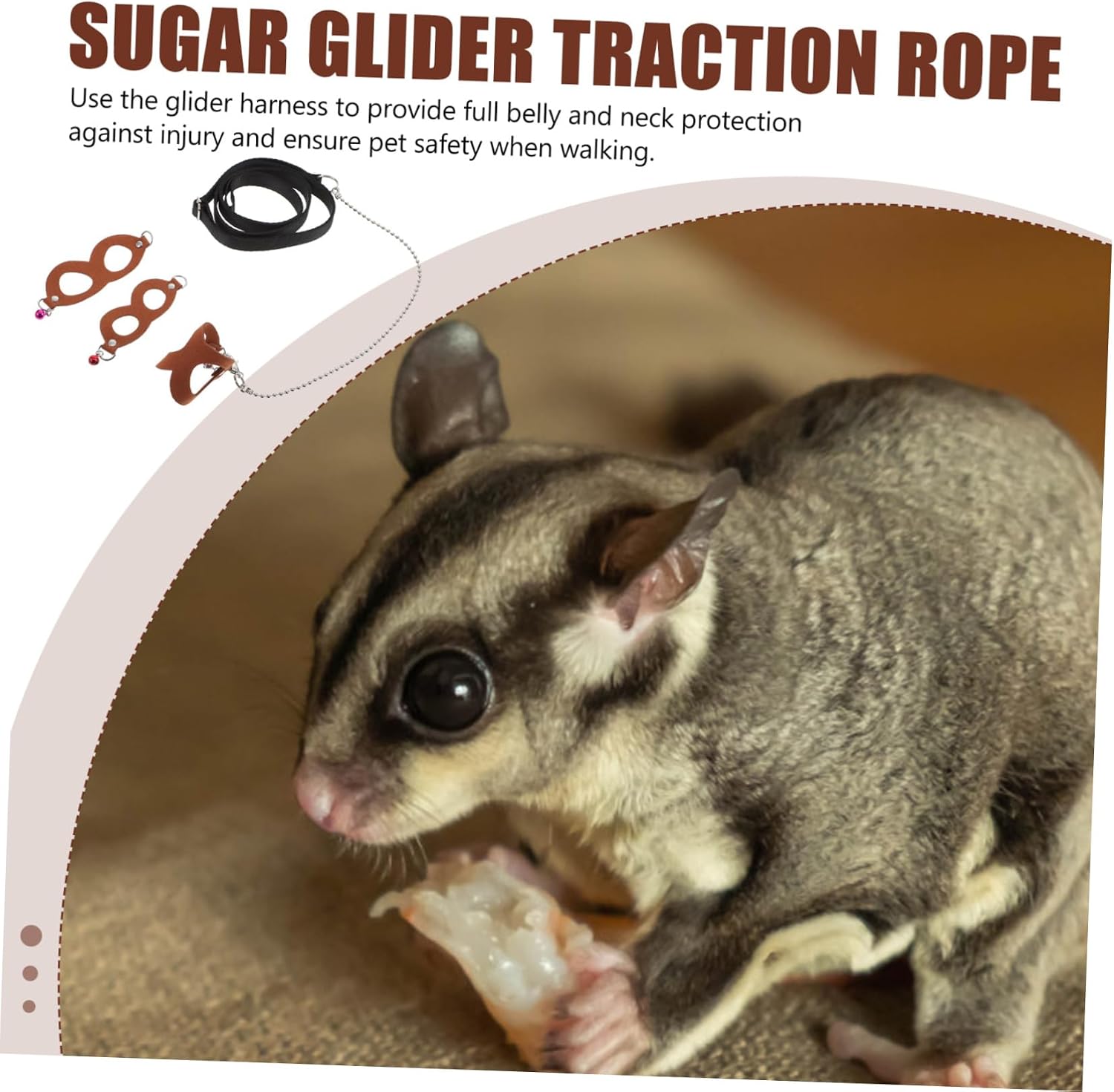 Adjustable Sugar Glider Traction Harness Leash Durable Outdoor Leash for Small Pets Easy to Put and Take Off for Walking and Training Brown Color
