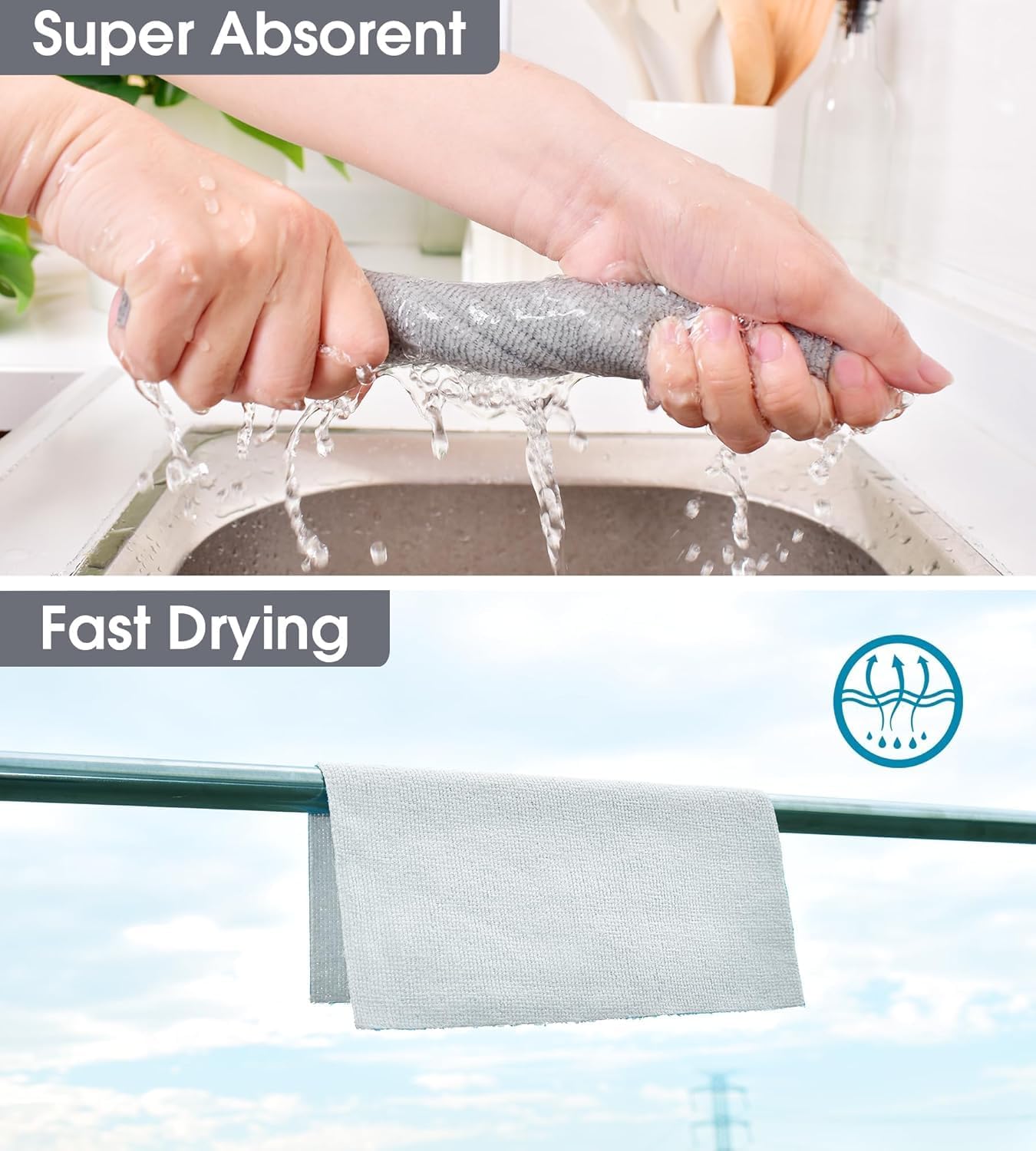 iYOGIzz Microfiber Cleaning Cloth Roll, 20 Pack, Reusable Washable Towels, 25 x 25 cm, Grey 3