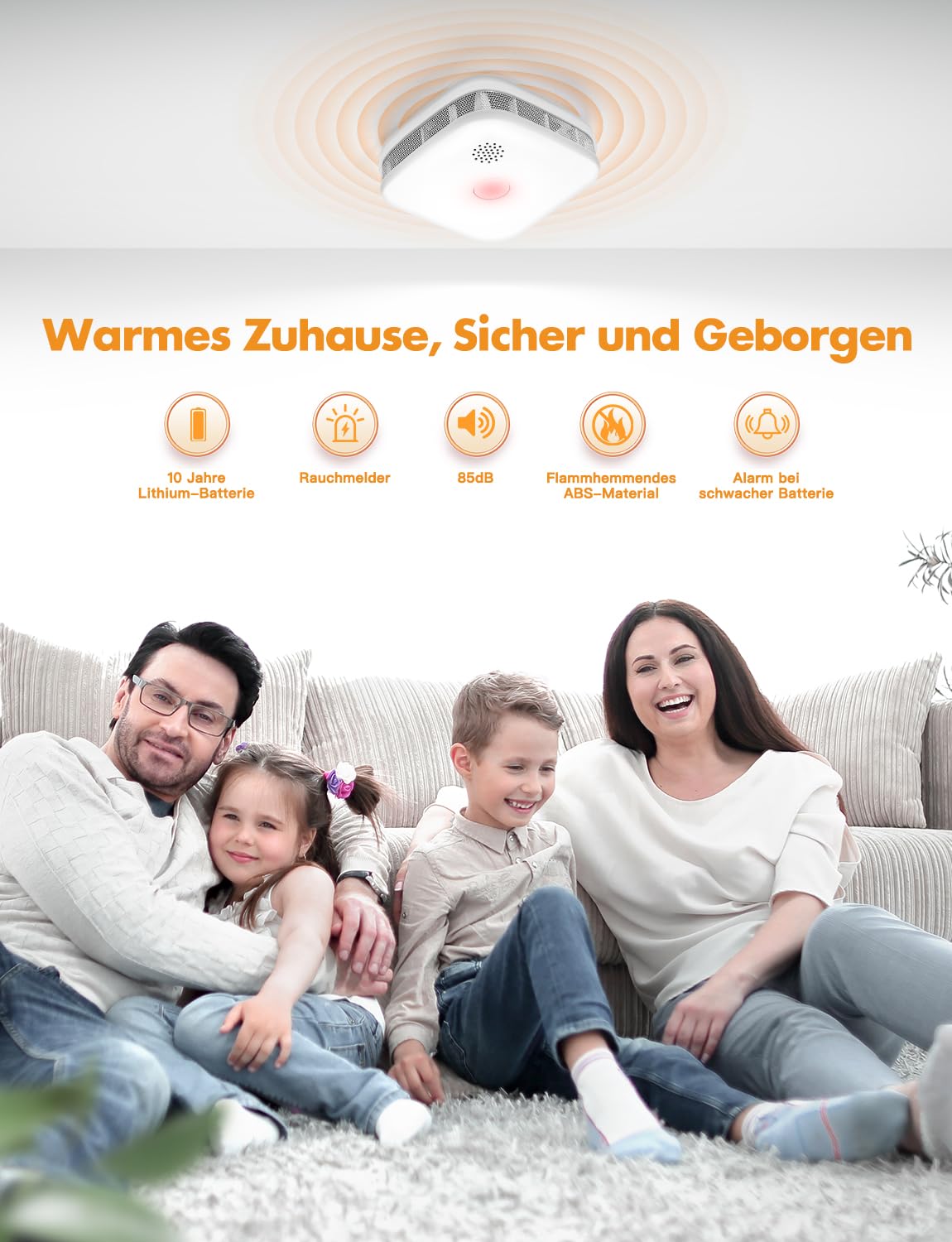 Rauchmelder 10 Jahre Batterie für Zuhause,Mini Rauchmelder Batterie Austauschbar,Feuermelder mit Fotoelektrischem Sensor,Test-/Stummschalttaste,Entsprechend EN14604,Standalone,Weiß Matter