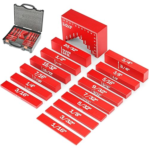 Setup Blocks Height Gauge, 16pcs Precision Aluminum Setup Bars, Router and Table Saw Accessories, Woodworking Tools for Easily Set Fence, Blade, Drill Height, with Storage Case