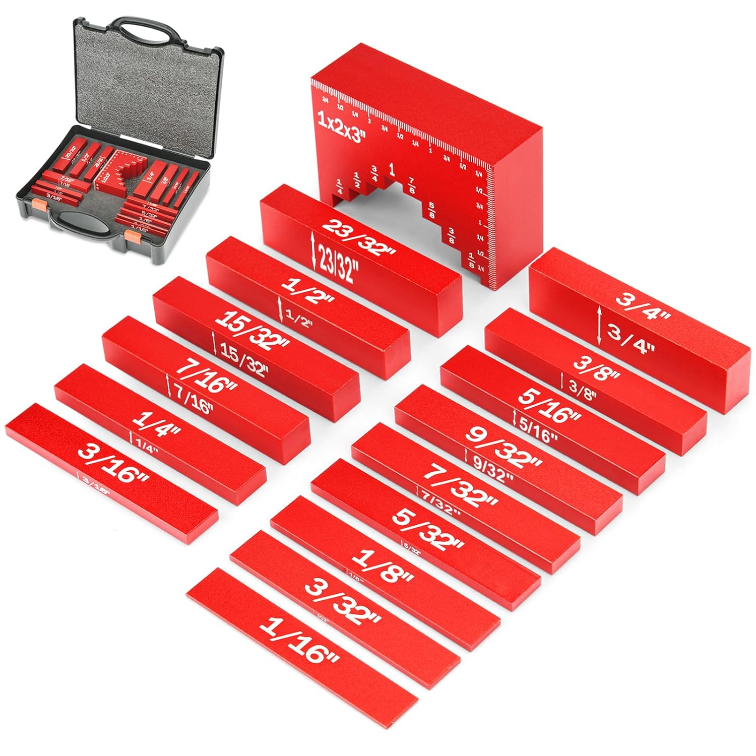 Comfylichi 16PCS Precision Aluminum Setup Blocks Height Gauge for Table Saw, Router - Woodworking Tools with Storage Case