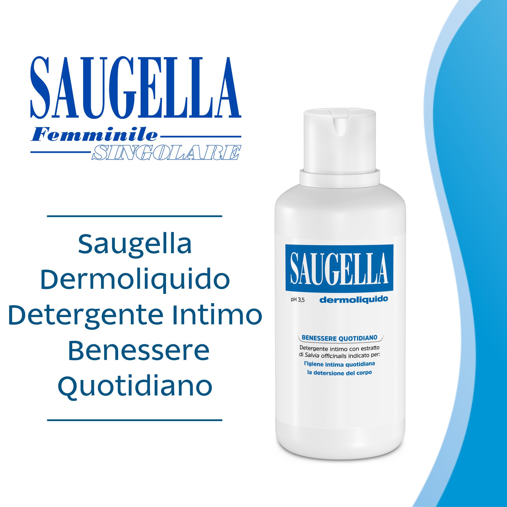 Saugella Dermoliquido Detergente Intimo Quotidiano, pH 3.5, Antiodore, Rinfrescante e Tonificante, con Salvia e Acido Lattico, 750 ml